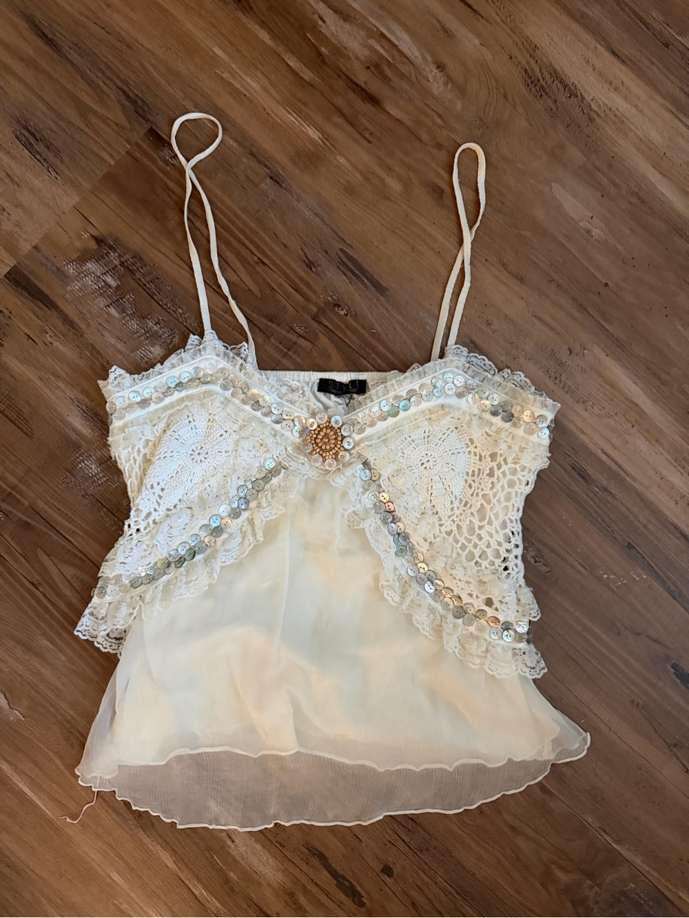 STYLE NC, Lace & Sequin Ivory Spaghetti Strap Cami